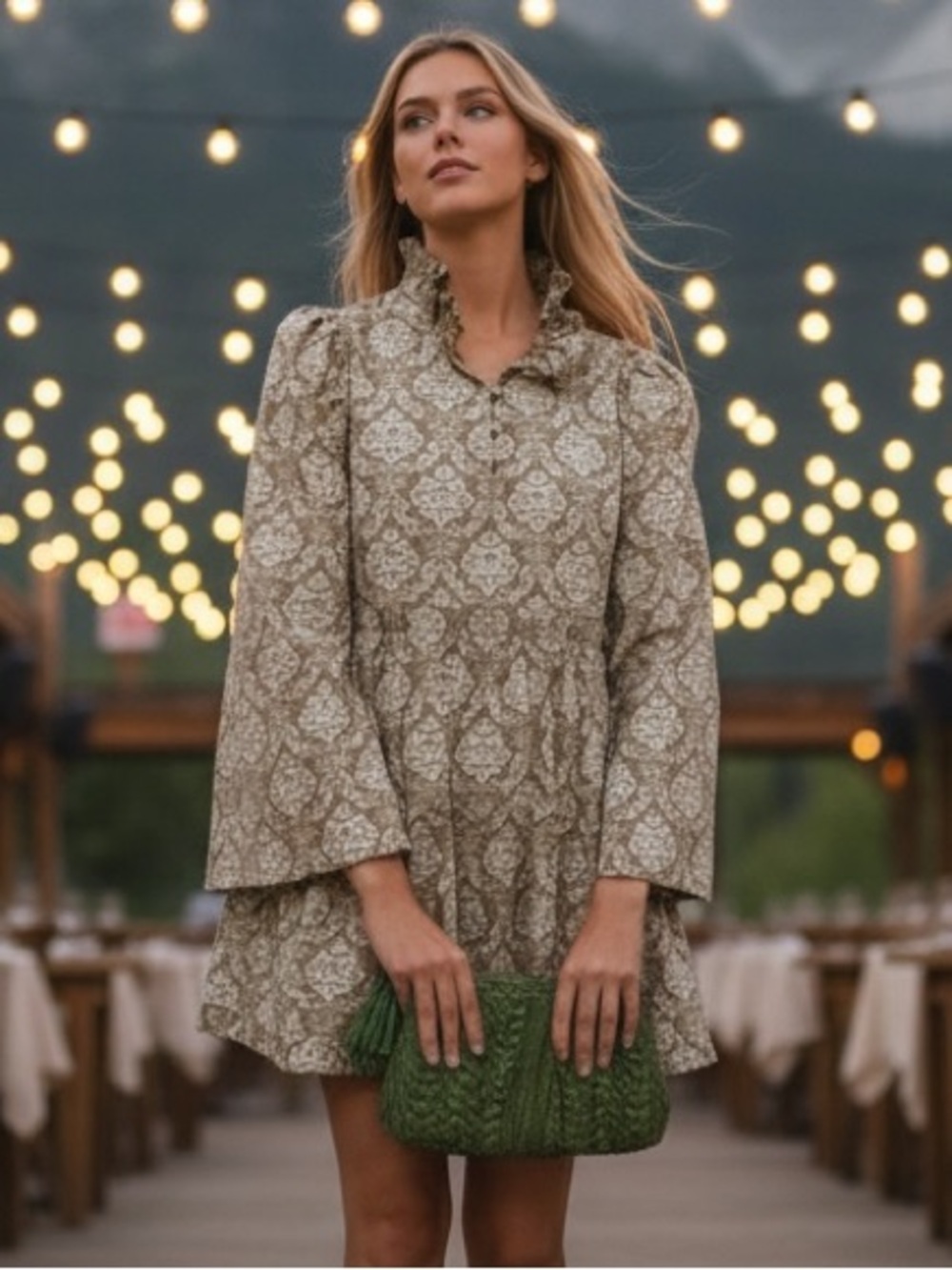 Hyacinth House | NEW Moss Printed Russell Mini Dress in Olive Size XXL